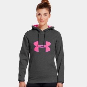 UNDER ARMOUR Storm Big Logo Hoodie Women’s SIZE MEDIUM Gray Neon Pink Sweatshirt